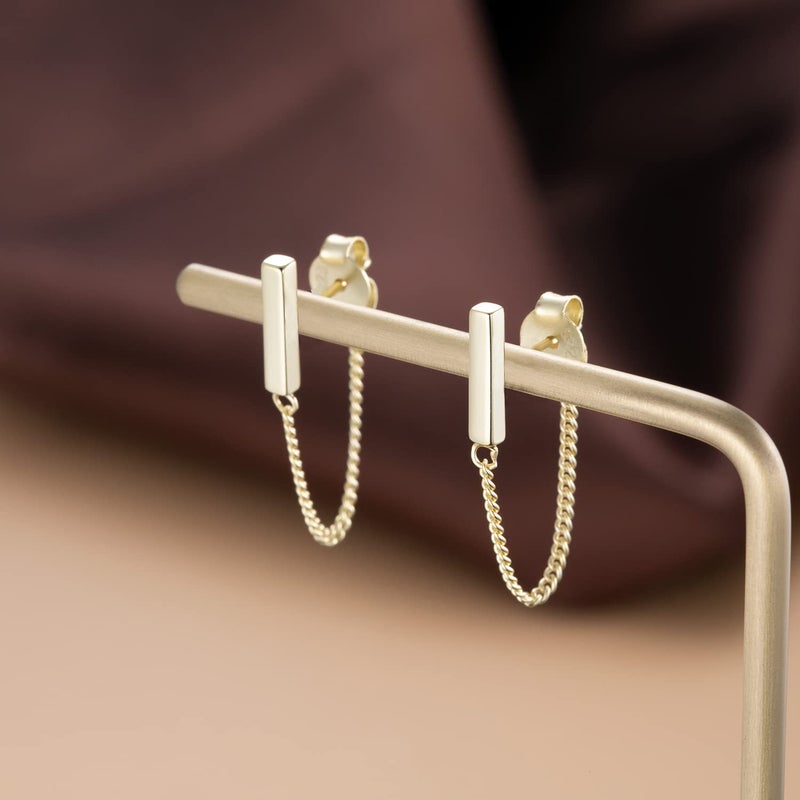 Reffeer 925 Sterling Silver Stud Earrings Minimalist Bar Earrings with Chain Dangle Earrings For Women (C-Yellow) - Image 5